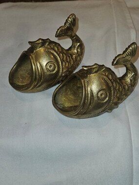 Vintage Solid Brass Open-Mouth Koi Fish Pair – Mid-Century Hollywood Regency